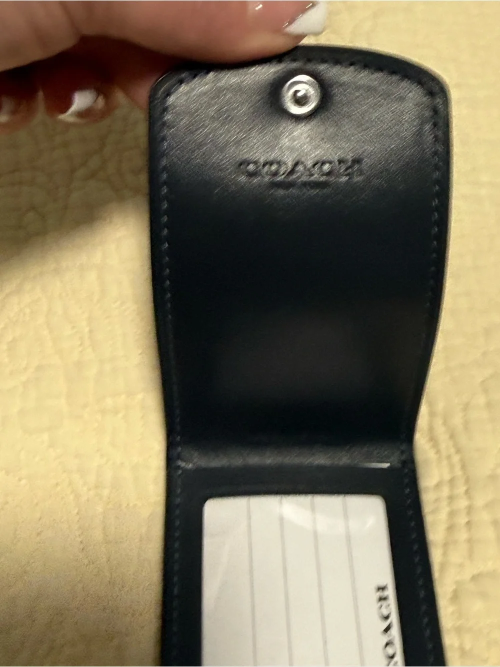 Coach Unisex Black and Blue Camouflage Leather Luggage Tag! NWT